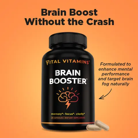 Brain Supplements for Memory & Focus | Nootropic with Bacopa Monnieri, Ginkgo Biloba & Rhodiola | Caffeine-Free Mental Clarity & Cognitive Support | 30 Capsules
