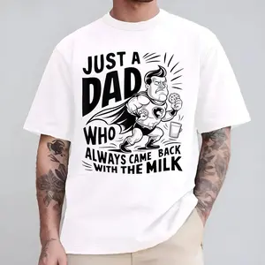 Oversized Dad T-Shirt, Vintage Casual Just A Dad Who Always Came Back With The Milk Graphic Tee, Retro Funny Superhero Shirt for Men, Aesthetic Father's Day Top, Trendy Dad Life Apparel, Unique Gift for Him