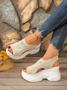 Women's Mesh Flyknit Thick Sole Wedge Sandals, Cool Mesh Flyknit + Ultra High Wedge, Perfect for Sweet Cool Girl Style & Streetwear, Comfortable Heel Shoes, Fashion Sandals
