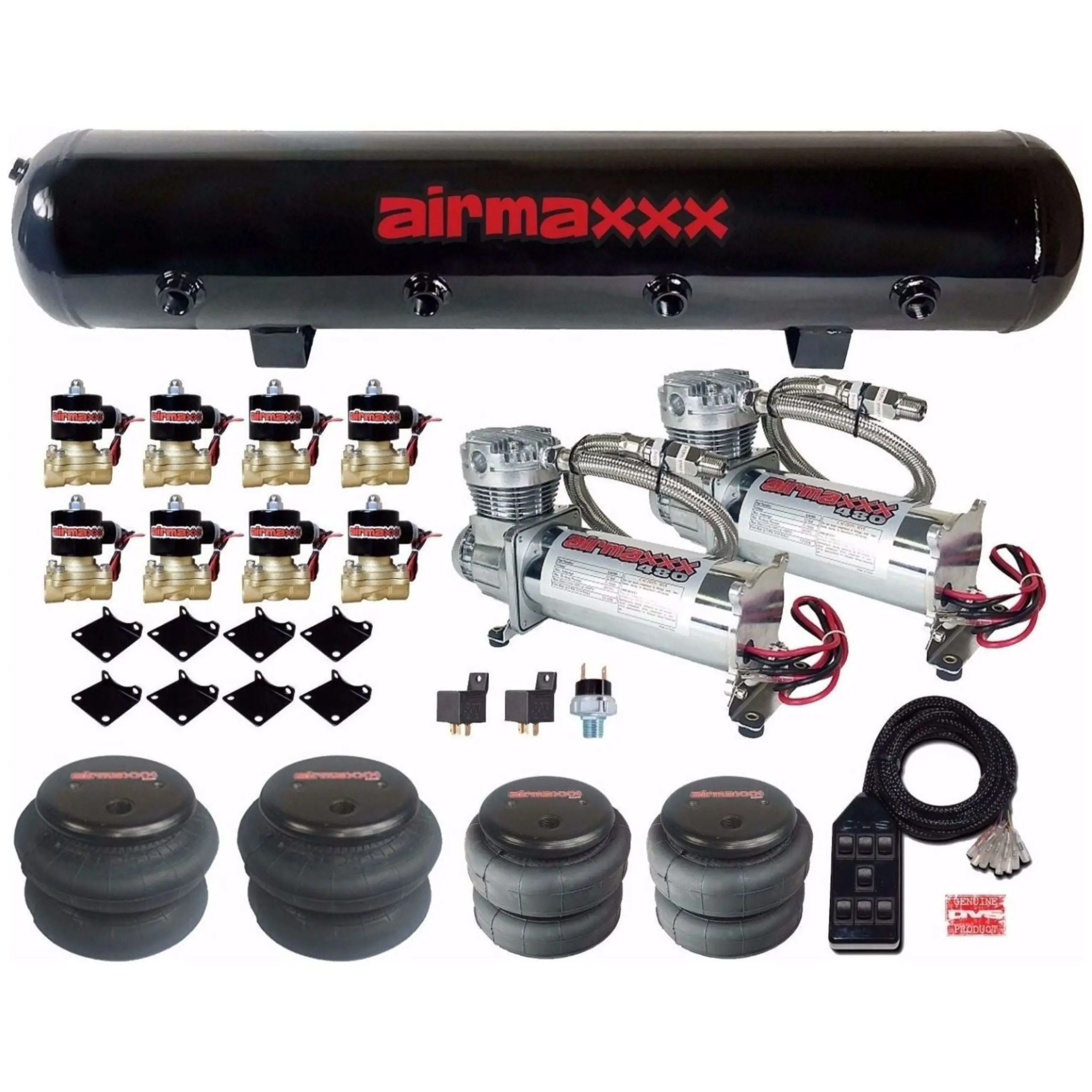 airmaxxx Air Ride Suspension Bundle – Dual 480 Compressors, 1/2" Valves, 2500/2600 Air Bags