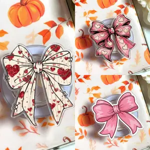 Aesthetic Pink Bow Ribbon Phone Grip - Coquette Style Phone Stand - Cute Soft Girl Accessory - Pink Pastel Phone Holder for Smartphones - Romantic Valentine Gift - Trendy Girly Tech Decor