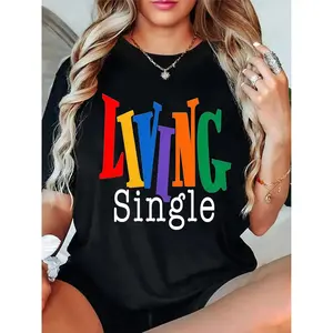 Living Single Graphic Cotton T-Shirt - Bright Colored Lettering