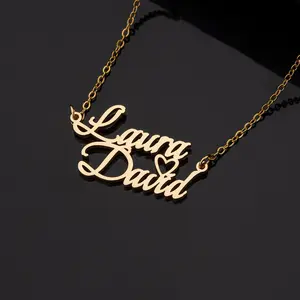 AS051 Customized Love Double Name Necklace, Simple Couple Letter Pendant, Stainless Steel Personalized Gift