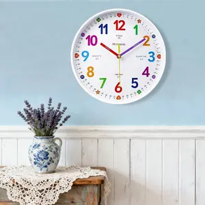 Educational wall clock with colorful numbers for learning time, suitable for school classrooms and bedrooms, silent pointer clock, 8/10/12 inches