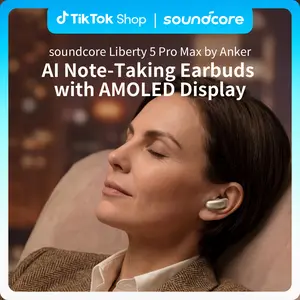 soundcore Anker Liberty 5 Pro Max Wireless Earbuds, AI Note-Taker for In-Person Meetings, Whisper-Clear Calls, Active Noise Cancelling, 1.78" AMOLED Smart5 Mins Charge = 4 Hrs Playtime