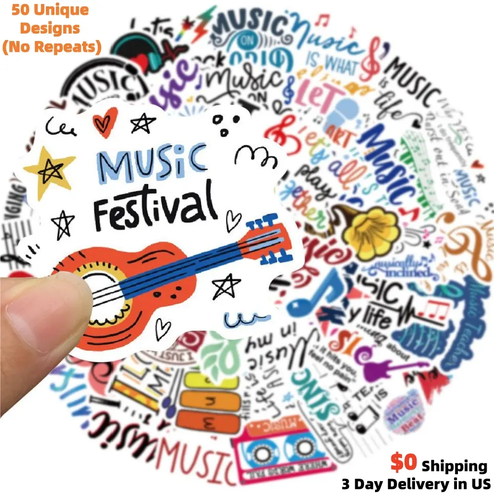 50PCS Matte Film Music Stickers - Retro Rock & Roll, Hip Hop Graffiti Style Vinyl Waterproof Decals for Laptop, Guitar, Smartphone, Cellphone Accessories, Devices - High-Quality Gift for Music Lovers