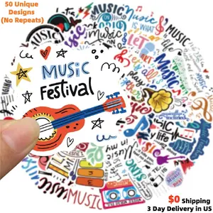 50PCS Music Stickers - Retro Rock & Roll, Hip Hop Graffiti Style Vinyl Waterproof Decals for Laptop, Guitar, Phone Case, Tablet - Aesthetic Musical Element Gift for Music Lovers, Musicians & Teens - High Quality Matte Finish Sticker Pack