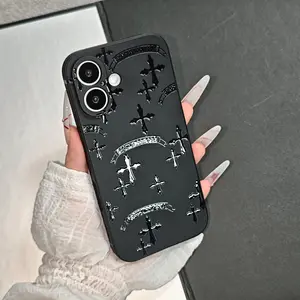 Compatible with iPhone 16 15 14 13 12 11 Pro Max and Pro Plus cases Features an elegant cross design suitable for women girls and men Slim lightweight and soft TPU shockproof protective case - Black