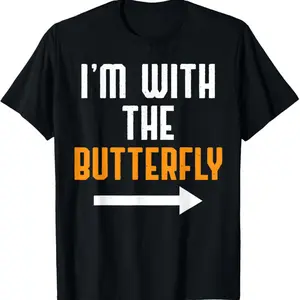 I'm With The Butterfly Costume Funny Halloween Couple T-Shirt, Unisex Cotton T-Shirt, Comfortable Classic Relaxed Fit Casual Fashion