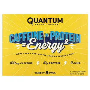 Quantum Energy Square Caffeine x Protein Snack, Variety Pack, 8 Squares, 1.69 oz (48 g) Each