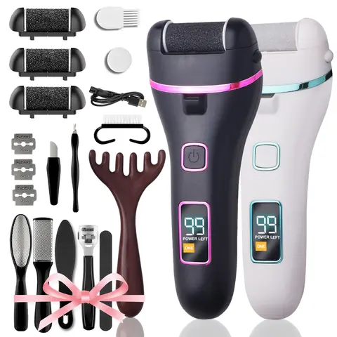 Facepos 2025 New Rechargeable All-in-1 Pedicure Kit Set - 19-in-1 Electric Tool for Adults, Waterproof IPX7, 2 Speeds Adjustable, Resin Parts, Antler-Shaped Massager, Foot File, Feet Callus Remover, Nail Care Drill for Soak-Then-File Smooth Feel