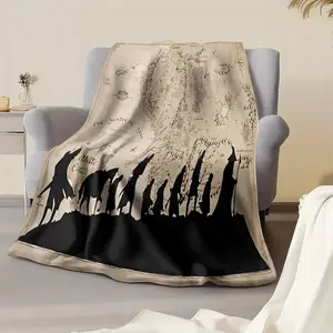 Middle Earth Map Blanket, Soft Knitted Polyester, All-Season Comfort, Lightweight, Suitable for Sofa, Bed, Travel, Camping