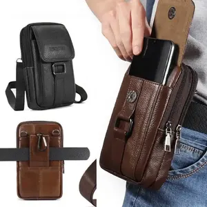 Genuine Leather Men's Backpack with Belt Multifunctional Outdoor Construction Site Waist Bag for Mobile Phones Durable Cowhide Leather Summer