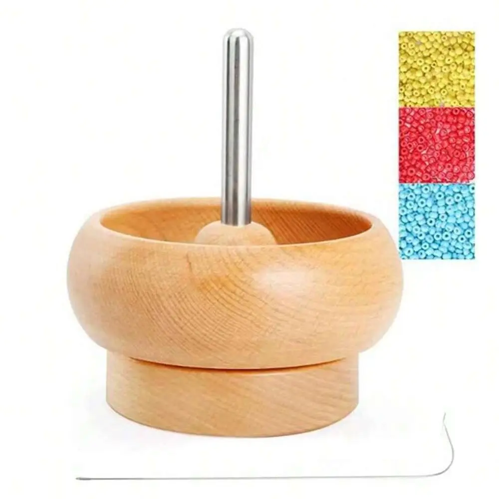 Handmade DIY Beaded Bowl Kit, Rotating Bead Spool & Stitching Needle Set, Quick Spin Beading Tool for Crafting Jewelry Making Supplies, Beading Accessories, Handmade Crafts, Bead Maker