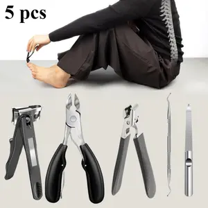 5 PCS Nail Repair Tools Toenail Clippers for Thick Nails - Bevel Head Big Toe Nail Clippers with Catcher, Wide Jaw Opening Toenail Clippers for Thick Toenails, Heavy Duty Nail Clippers for Men Women Novelty Gifts Manicure Set summervibes