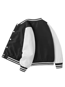 Boys' Preppy Long Sleeve Jacket, Colorblock Design, Button Pockets, Striped Details, Comfortable & Versatile, Spring Fall Wear, Casual Comfy Jacket