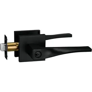 Sleek Series Entry Lever Door Handle Lock and Key Locking Lever Set Reversible Heavy Duty Iron Black Finish for Front Door or Office