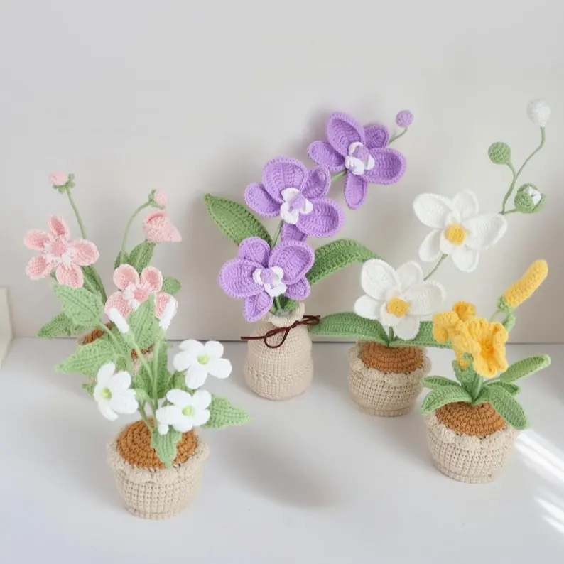 crochet Orchid, crochet flower in pot, housewarming gift, desk decoration, room decoration, handmade flower, gift for her, house decor