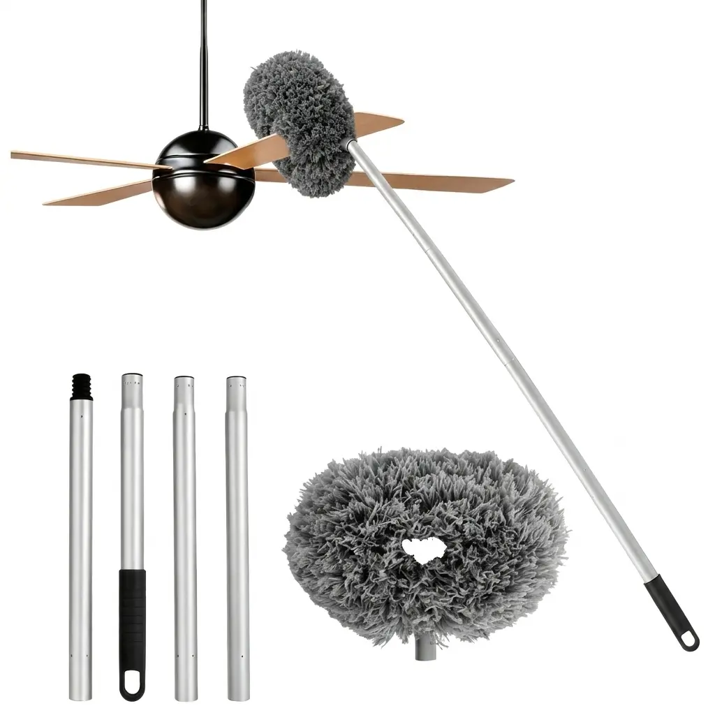 Cost-Effective Telescopic Ceiling Fan Duster Tool, Lightweight Adjustable Long Extension Pole, Detachable Washable Reusable Microfiber Dust Brush, Ladder-Free Cleaning for High Ceilings Blinds Furniture