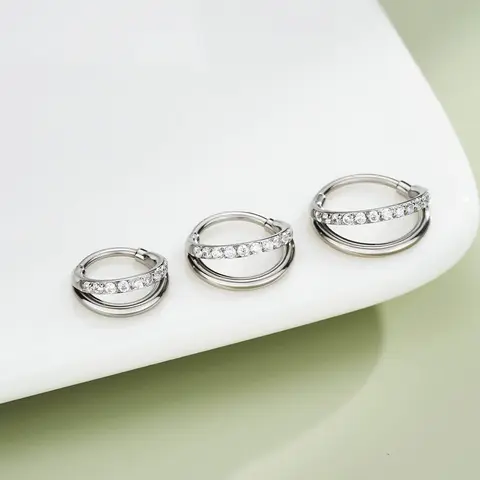 OUFER Women's 20G Hypoallergenic Silver Stainless Steel Nose Ring Jewelry - Double-Row Shine AAA+ Cubic Zirconia Seamless Hinged Easy-Fit Hoop, 6mm-8mm for Nostril & Conch Piercings, Daily Accessory