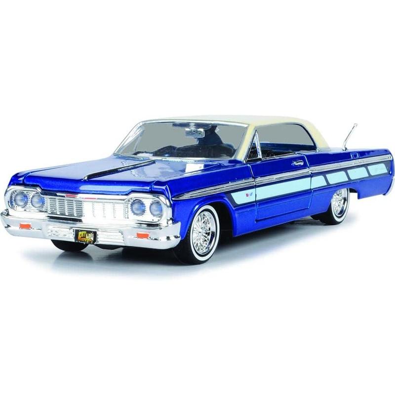 Motormax 1964 Chevrolet Impala Lowrider Hard Top Candy Blue Metallic with Cream Top Get Low Series 1/24 Diecast Model Car