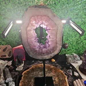 Amethyst Geode Slice w/Stand - Natural Purple Geode Stone with Elegant Design, Ideal for Gemstone Display and Meditation