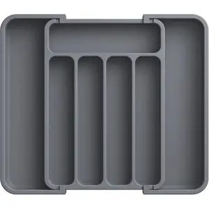 Silverware Organizer - Expandable Kitchen Drawer Organizer, Adjustable Utensil Organizer, Cutlery Tray for Forks, Knives, Multipurpose Kitchen Organizers and Storage Solution, Grey, Medium