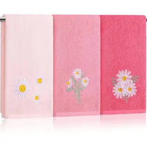 3 count  Daisy Floral Hand Towels Spring Flower Bath Towels 14x29 Inch Soft Washable Embroidered Decorative Cute Summer  Soft Absorbent Decor for Bathroom Kitchen