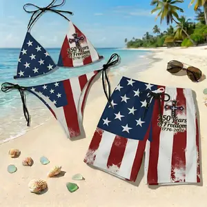 250 Years of Freedom Bikini and Beach Shorts Set, Patriotic American Flag Swimsuit, Independence Day Swimwear Gift