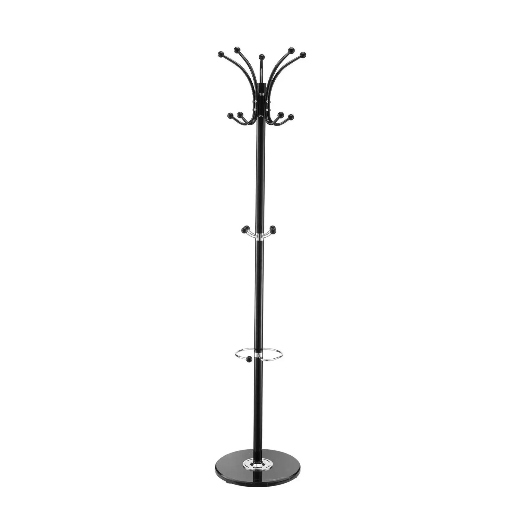 Coat Rack Freestanding Metal, 14 Hooks with Umbrella Holder, Marble Base - Entryway Coat Tree for Hats, Scarves & Bags, Living Room Clothes Hanger Stone Base With Umbrella Stand