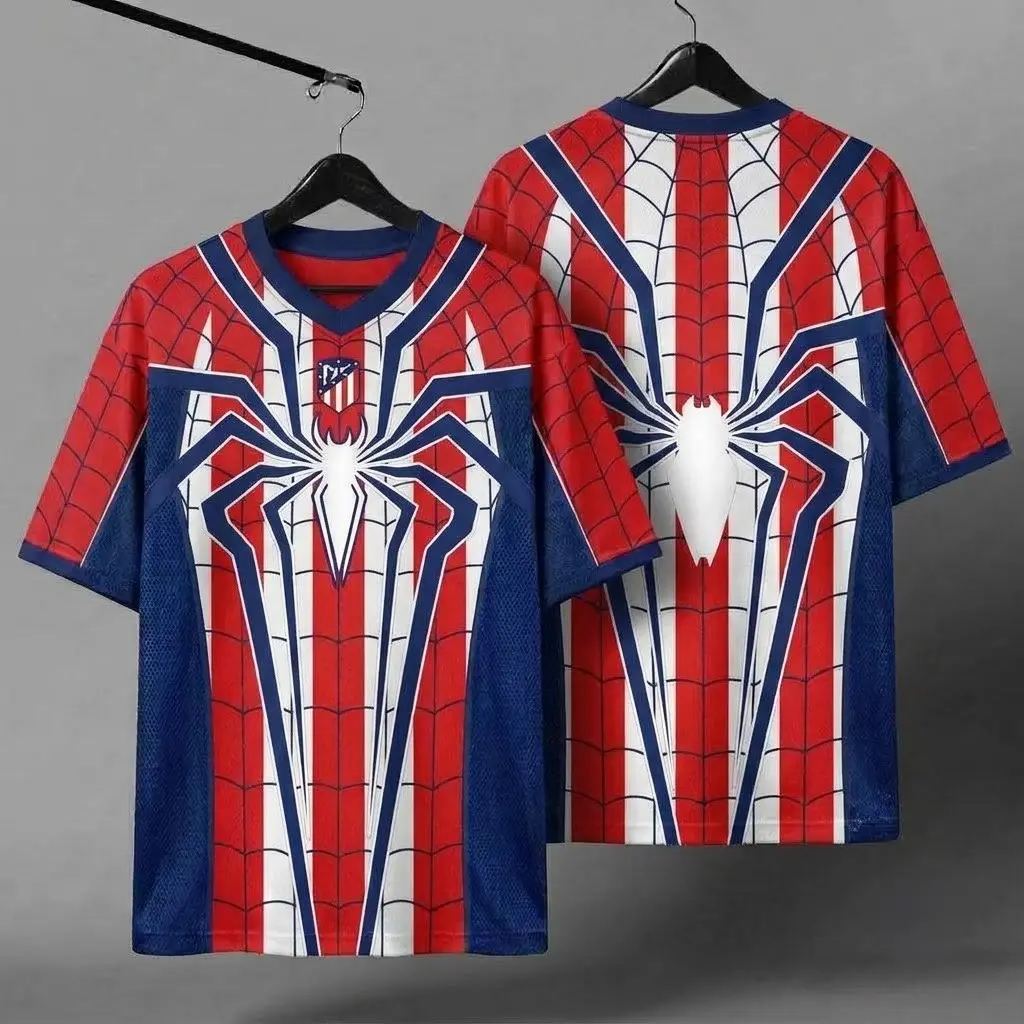 Red White Stripe Web Jersey, Web Graphic Shirt, All Over Print, Dark Gothic Streetwear Athletic Top, Unique Custom Style Jersey