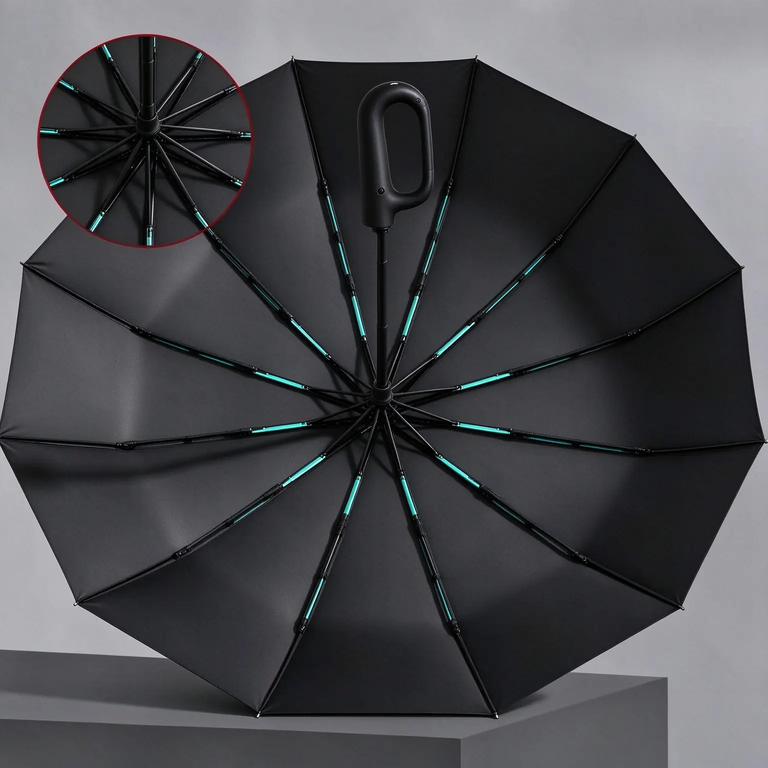 Automatic Folding Umbrella Portable Windproof Waterproof Sun Rain Umbrella with Ring Handle Sturdy Wind Resistant Structure for Men Women Outdoor Travel Daily Use