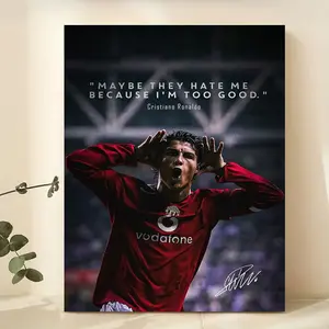 1 piece/set frameless canvas painting print poster, classic realistic style textured art, Ronaldo quotes, a gift for football culture enthusiasts, ideal gift for bedroom, living room, dorm hallway, kitchen, mural, Wall Art, home decoration