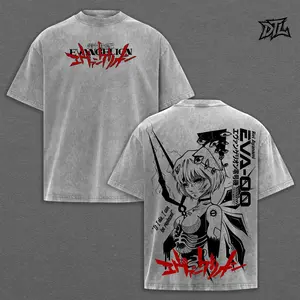 Evangelion Rei Ayanami Acid Wash T-Shirt | Oversized Heavyweight Anime Tee EVA-00 Test Type Mecha Graphic Print Quote Font Vintage Goth Grunge Streetwear Clothing Top Unisex