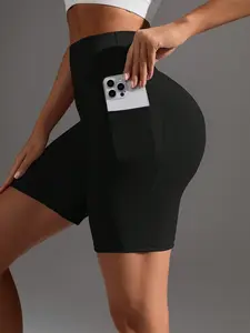 High Waist Training Cycling Shorts with Pockets, Quick-Dry Breathable Fitness Pants, Suitable for Gym Yoga Running Summer Activities