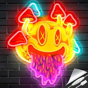 Smiley Mushroom Neon Light - Trippy Neon Sign, Psychedelic Decor, Funky Room Decor, Gift for Hippies