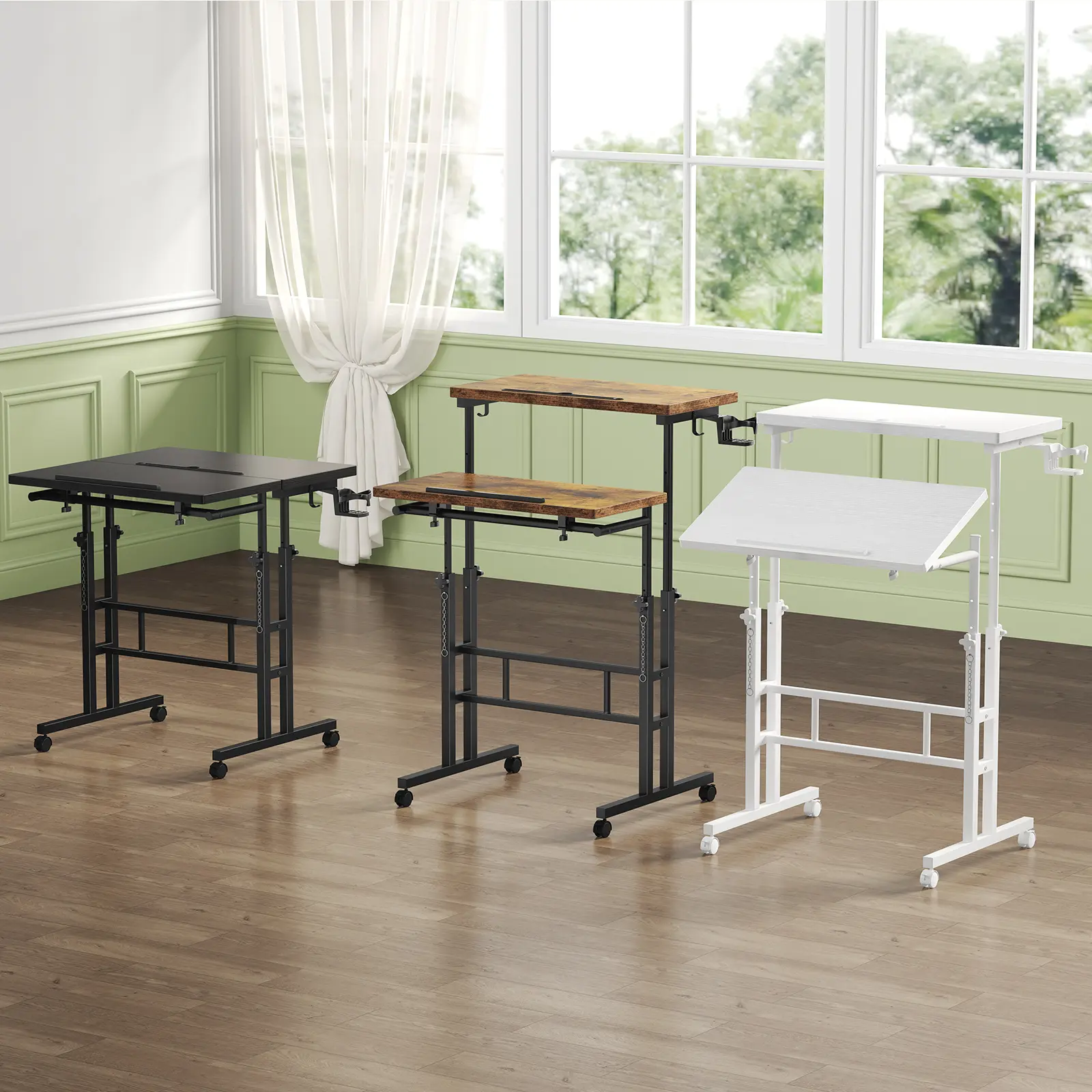 Small Standing Desk with Wheels, Mobile Stand Up Desk, Portable Standing Table on Wheels for Walking Pad, Rolling Computer Desk Adjustable Height, Tall Table