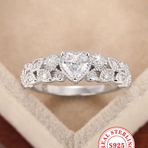 S925 Sterling Silver Heart Design Ring, Heart Cluster Ring, Fashion Heart Rings, Fashion Engagement Ring for Women & Girls, Trendy All-match & Exquisite Jewelry for Birthday Gift, Beautiful Rings