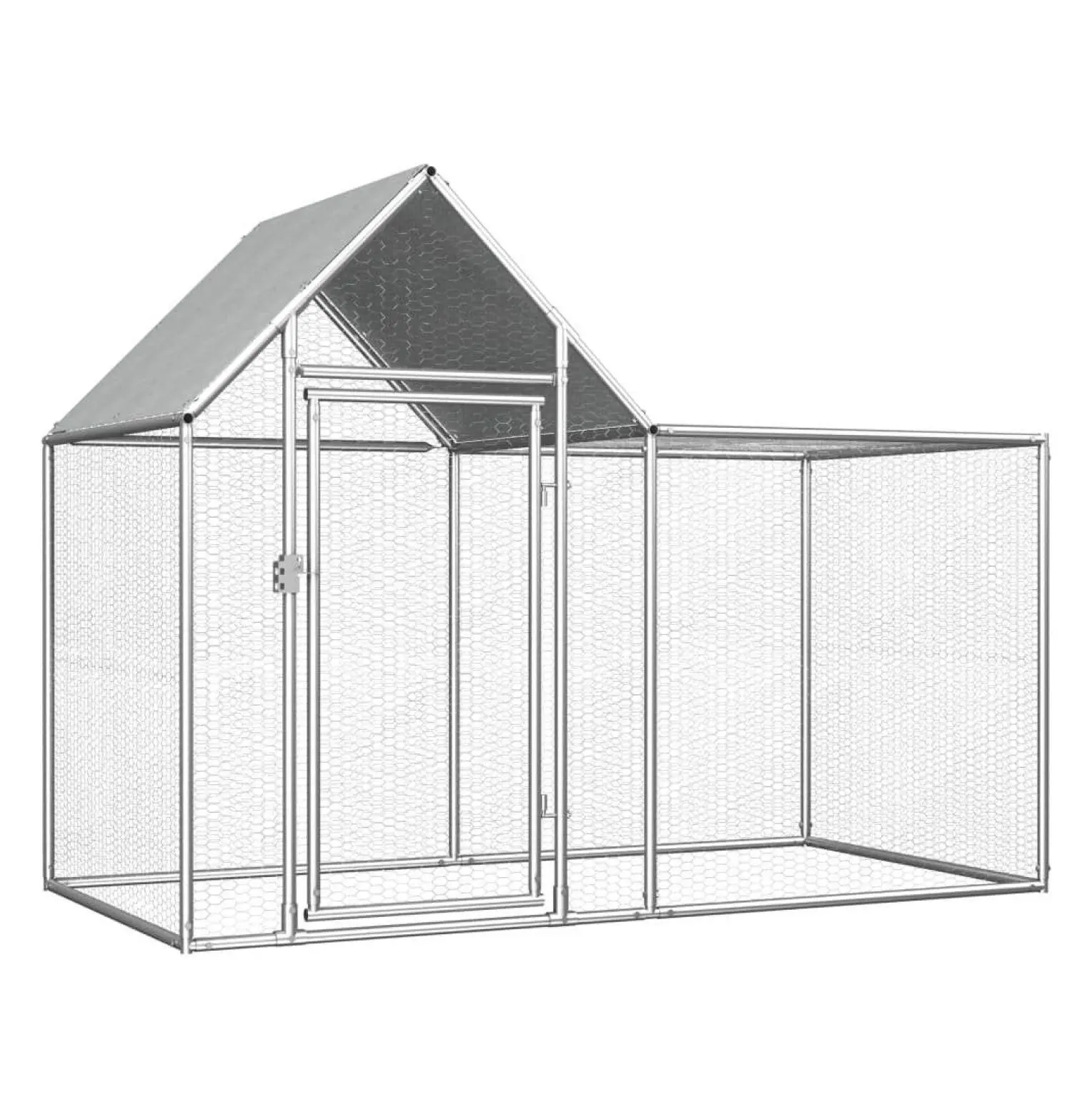 Metal Chicken Coop Poultry Hutch - 6.6x3.3x4.9ft Galvanized Steel Outdoor Secure Weatherproof Hen House with Lockable Door, Wire Mesh - Secure Habitat for Chickens/Geese, Silver