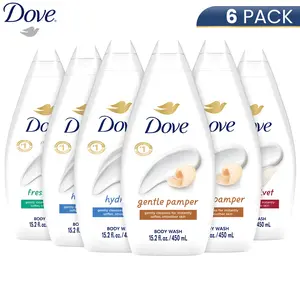 Dove Body Wash, Variety Mix 15.2OZ / 450ML (6 Pack) - Hydrate, Gentle Pamper, Fresh Care, Relaxing, Nourishing and Silky Velvet
