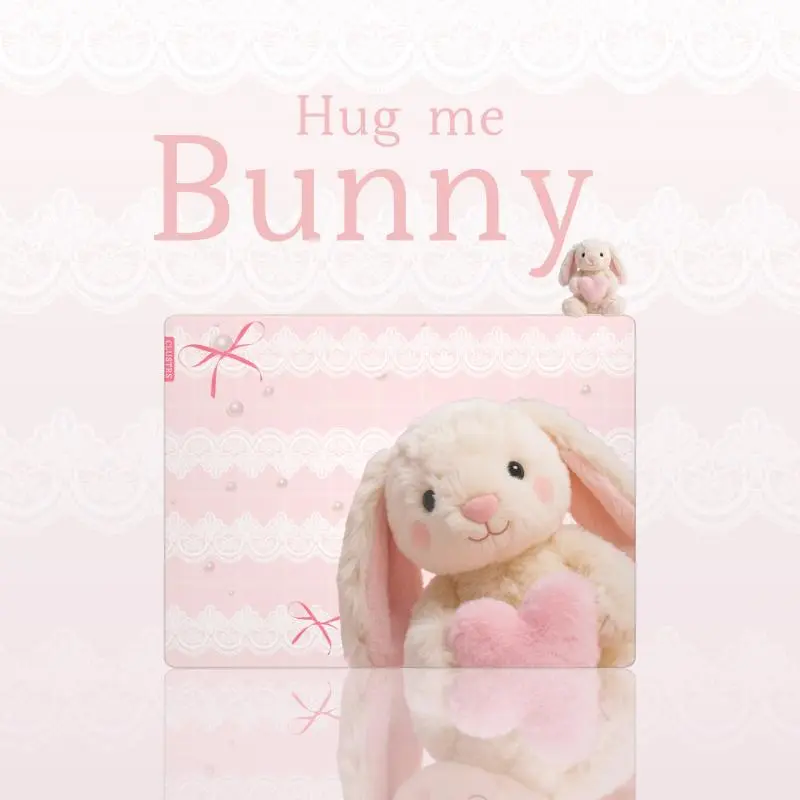 Clustrs Hug Me Bunny Glass Mousepad | Cute Pink Bunny Gaming Mouse Pad