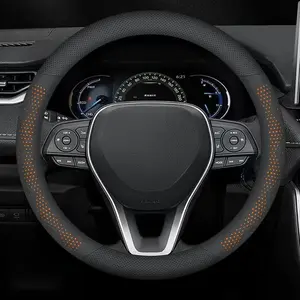3D Premium Skin-Feel Microfiber Leather Car Steering Wheel Cover, Car Accessories, Auto Parts Accessories, Breathable Anti-Slip Lining, Glove-Fit, 3-Steps Installation, Universal for 14.5-15 in Wheels