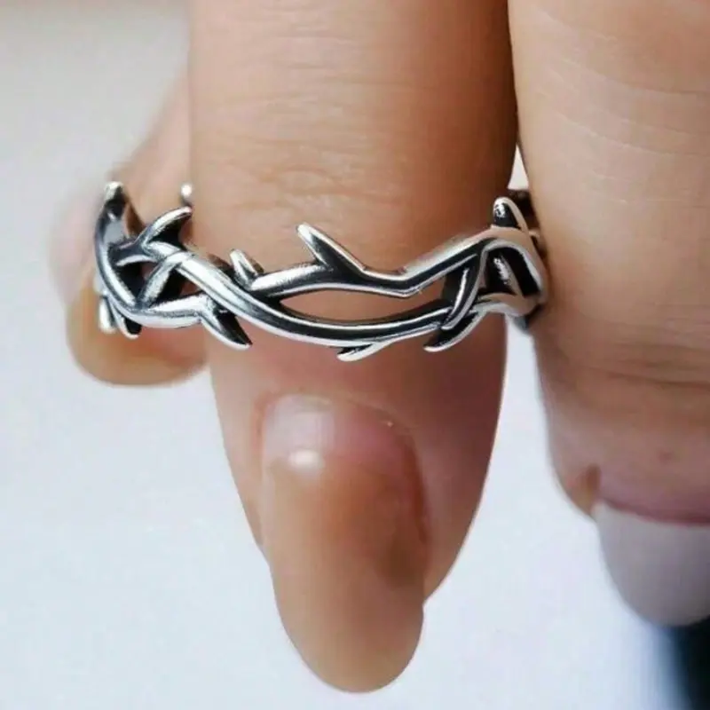 Y2k Silvery Thorn Ring Edgy Spike Barbed Wire Ring Unique Geometric Ring Open Adjustable Ring Punk Style Ring Dark Aesthetic Rings Gothic Streetwear Rings Statement Rings Costume Jewelry Rings