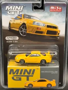 Mini GT Nissan Skyline GT-R (R34) V-Spec - Lightning Yellow - #762 - Limited to 7920 Pieces - 1:64 Scale