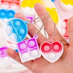 Heart Spinner & Pop It Keychain Set – Simple Dimple Fidget Toy with Bubble Pop Sounds, Small Pop Fidget Keychain for Stress Relief