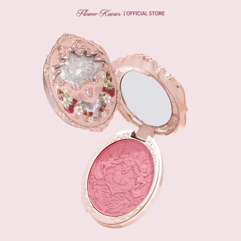 Flower Knows Strawberry Rococo Collection Embossed Blush, Long-Lasting Smooth Silky Powder, Sakura Fragrance, French Matte Finish, Makeup Products for Adults, #sohochic, Ideal for Christmas gift, Black Friday