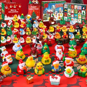 24 Pcs Christmas Rubber Ducks with Bag， 3.5 Inch Ducks for Ducking, Bath Toy Christmas Party Favors Gifts，Kids Goodie Bag Fillers Jeep Ducks for Girls Boys