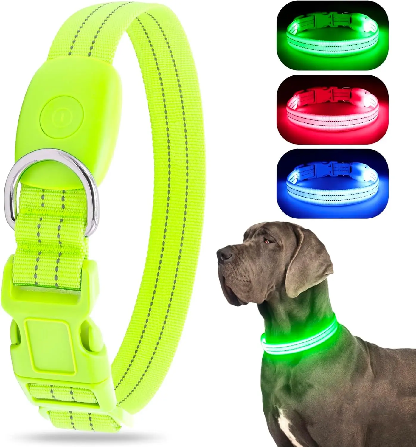 Glow Pet Collar, LED Light-Up Reflective Dog Collar, USB Rechargeable, Waterproof, Adjustable Flashing Pet Collar, Suitable for Nighttime Safety