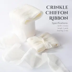 Chiffon Crinkle Ribbon 3 inch Handmade Fabric Silk Ribbon for Bridal Flower Bouquet Wedding Decor Gift Wrapping 2 Rolls 6 Yd