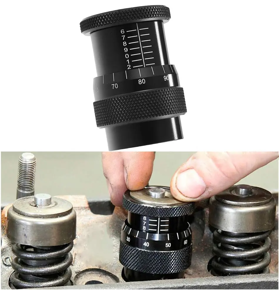 Universal Valve Spring Height Micrometer Measurer Seated Tool - Black Metal, 1 Pcs, 1.50"x1.50"/38x38mm, 19mm, Accurate Measurement, Measuring Valve Springs, Easy to Install, Long Service Life, Micrometers, Compatible with Most V8 Engines, Mechanics, Vehi
